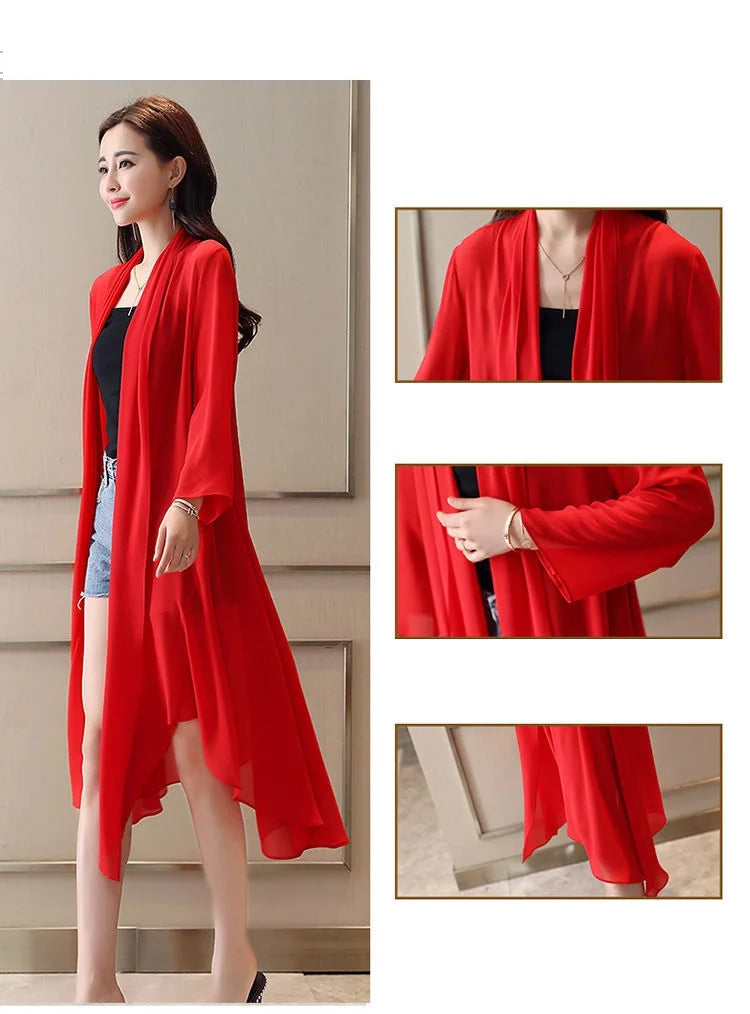 Women Clothing 2021Female Summer Thin Section Long Sun Protection Clothing Long Sleeve Shawl Chiffon Cardigan Trend Coat B19