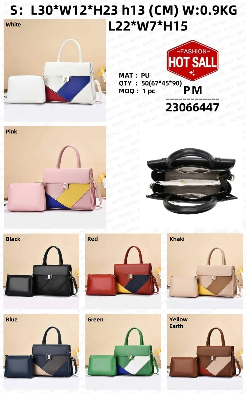 Women's New Style Large Capacity Zipper Shoulder Bag Simple Solid Color Two-Piece Handheld Polyester Feathers Pearl