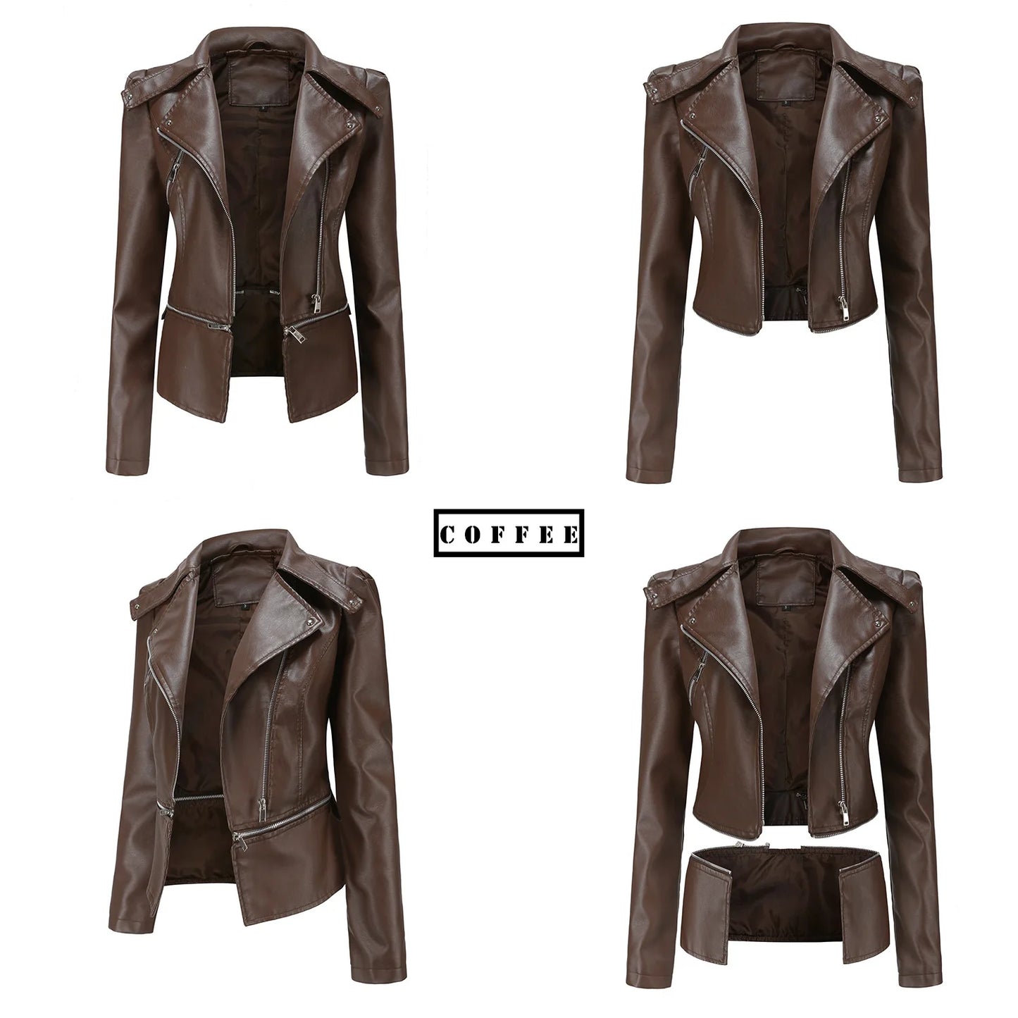 Spring Autumn Motorcycle PU Leather Jacket Women Casual Leather Coat Female Long Sleeve Turn-down Collar Solid Outwear