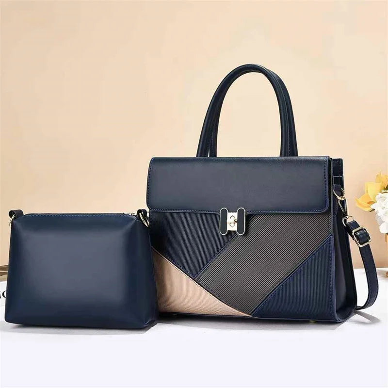 Women's New Style Large Capacity Zipper Shoulder Bag Simple Solid Color Two-Piece Handheld Polyester Feathers Pearl
