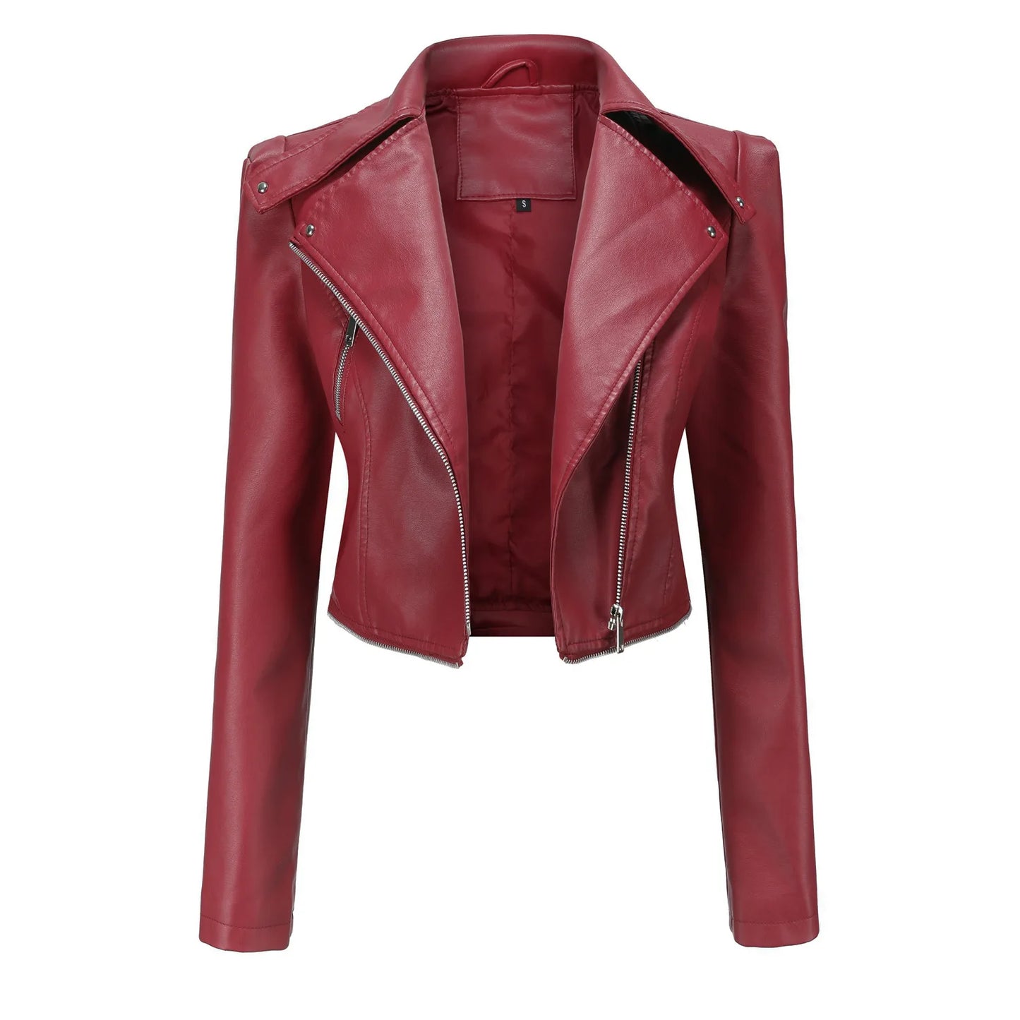 Spring Autumn Motorcycle PU Leather Jacket Women Casual Leather Coat Female Long Sleeve Turn-down Collar Solid Outwear