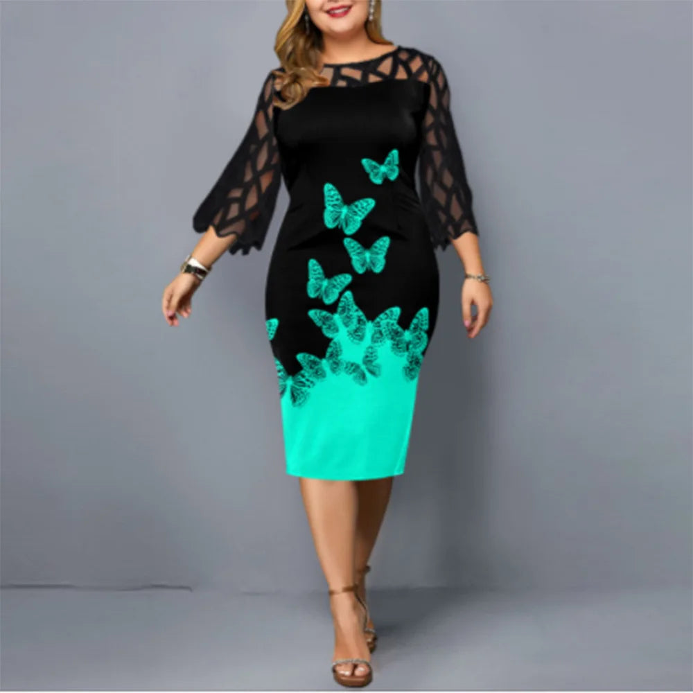 Plus Size Patchwork Lace Midi Dress