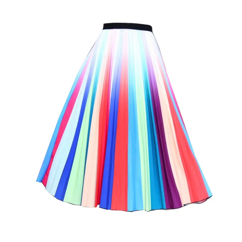 Casual Floral Midi Pleated Skirt For Women Fashion Printed Flower A Line Elastic High Waist Mid-length Skirt Female Ladies falda