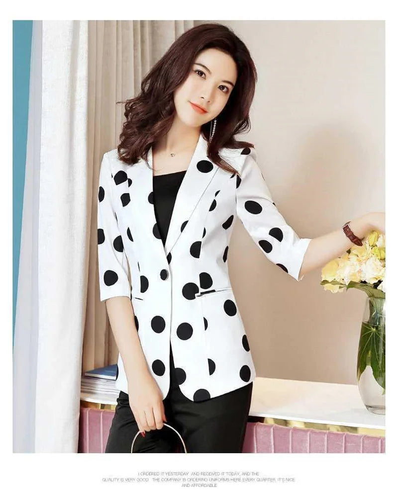Polka Dot Ssuit Jacket Female Ins Spring Summer 2024 New Korean Thin Section Slim Fashion Print A Buckle Blazer Mother Tide 427