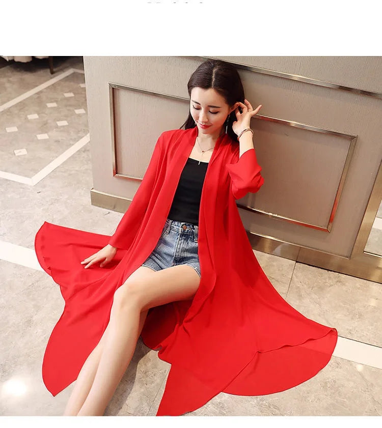 Women Clothing 2021Female Summer Thin Section Long Sun Protection Clothing Long Sleeve Shawl Chiffon Cardigan Trend Coat B19