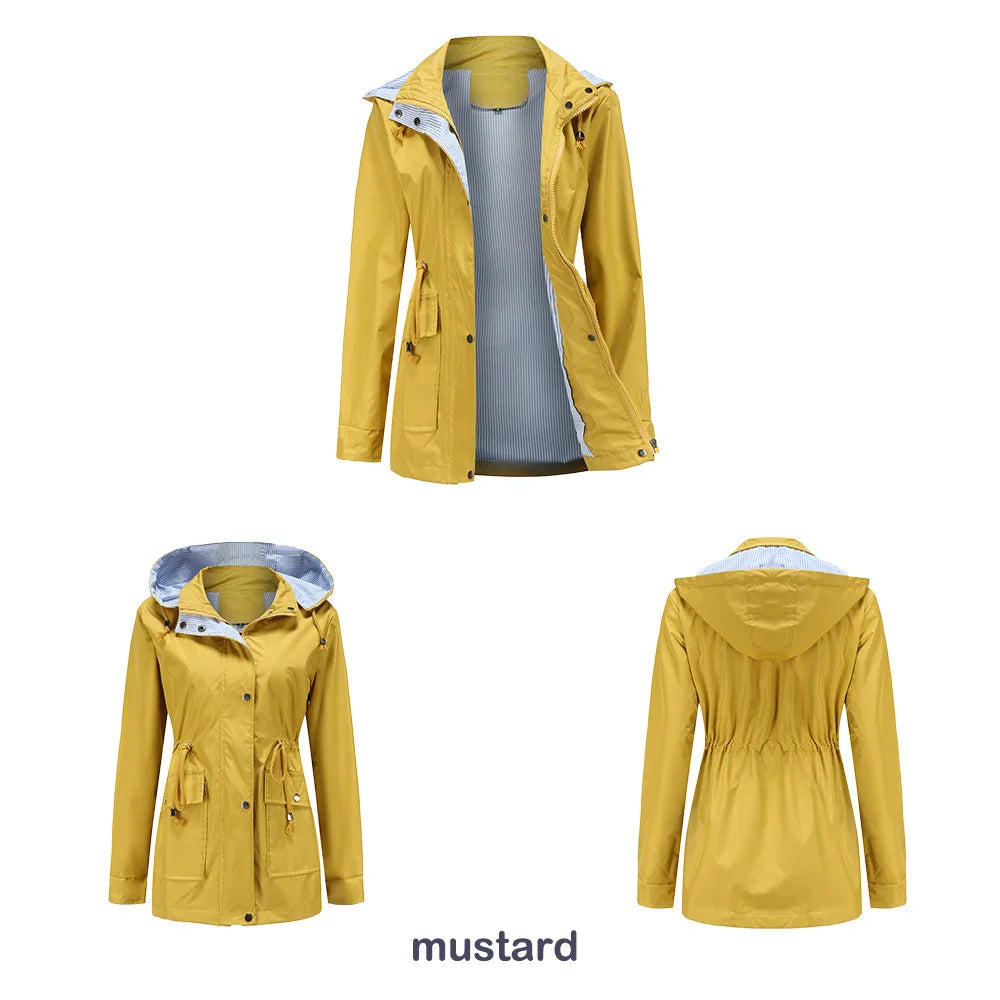 Autumn Winter Women Hooded Windbreaker Hiking Jacket Outdoor Camping Jackets Long Sleeve Zipper Waterproof Coat Outwear S-3XL