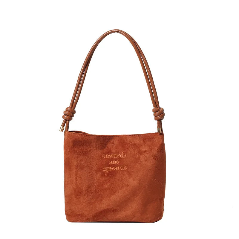 Vintage Bucket Bag for Women Suede Shoulder Handbag Versatile Shoulder Purse Underarm Bags Lightweight Shoulder Crossbody Bag