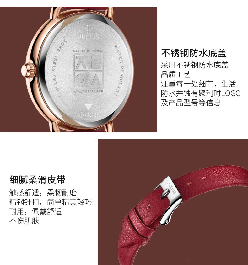 Four-leaf Clover Flower Elegant Women's Watch Japan Mov't Lady Hours Fine Fashion Real Leather Bracelet Girl's Gift Julius Box