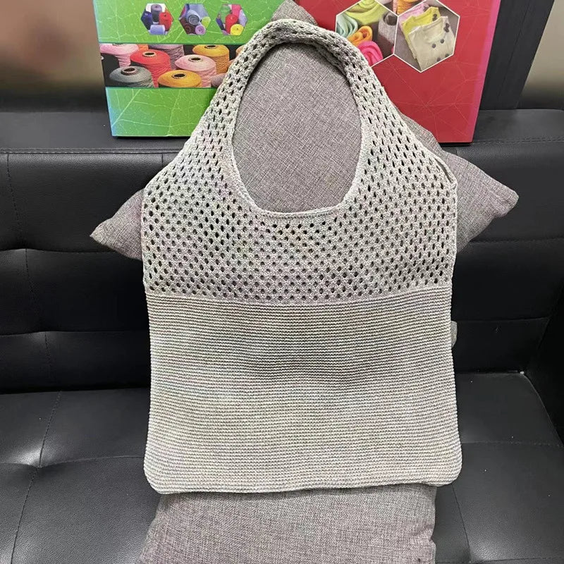 Custom Personalized Knitting Crochet Tote Bags Shoulder Handbags for Women Summer Beach Fashion Weaving Hollow Handbag