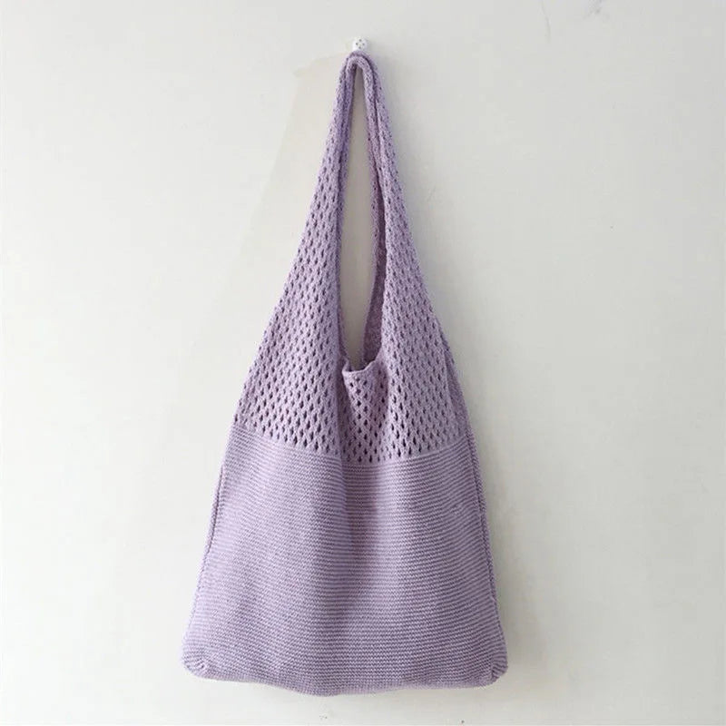 Custom Personalized Knitting Crochet Tote Bags Shoulder Handbags for Women Summer Beach Fashion Weaving Hollow Handbag