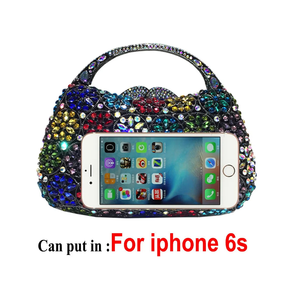 Women Champagne/Blue Color Stone Evening Bags Purses and Handbags Wedding Party Dinner Crystal Flower Clutch Bags Minaudiere Bag