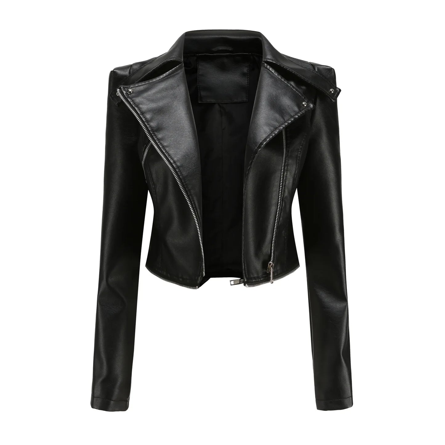 Spring Autumn Motorcycle PU Leather Jacket Women Casual Leather Coat Female Long Sleeve Turn-down Collar Solid Outwear