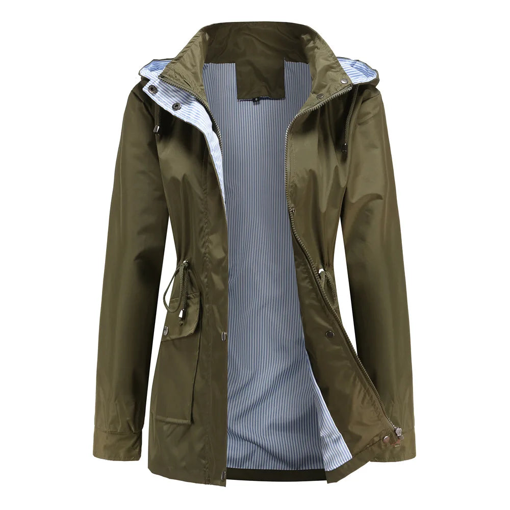 Autumn Winter Women Hooded Windbreaker Hiking Jacket Outdoor Camping Jackets Long Sleeve Zipper Waterproof Coat Outwear S-3XL