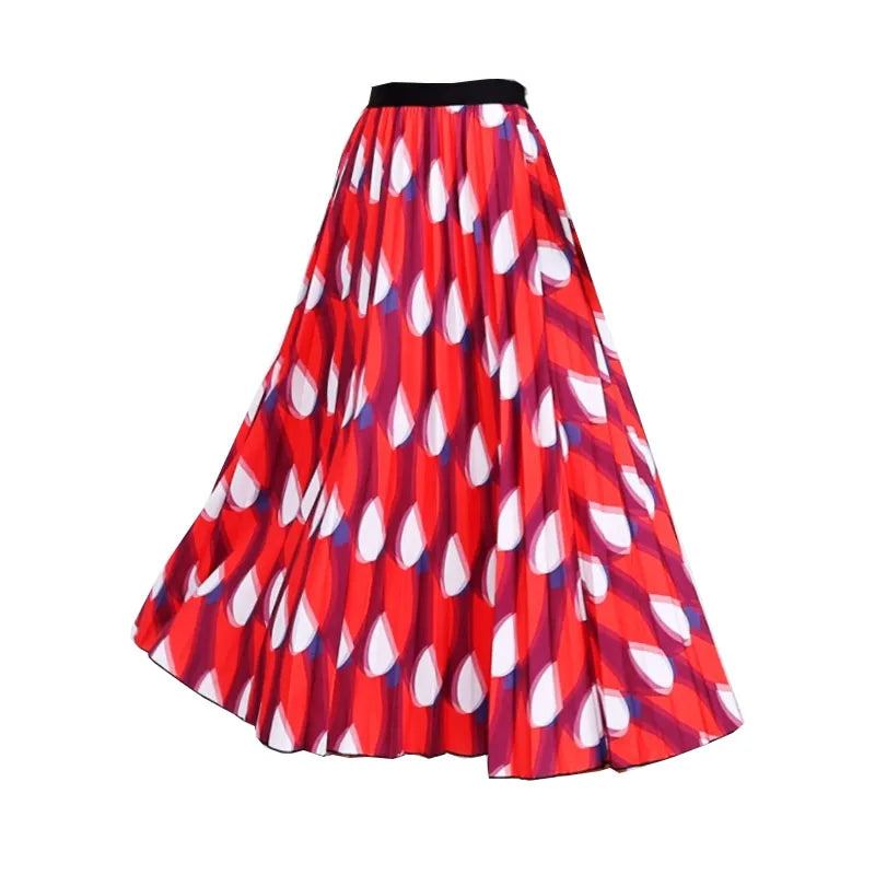 Casual Floral Midi Pleated Skirt For Women Fashion Printed Flower A Line Elastic High Waist Mid-length Skirt Female Ladies falda