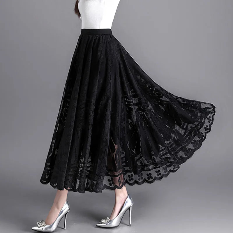 Fashion Long Black Skirt For Women A Line Lace Skirt Women Long Maxi Skirts For Women Summer Faldas Mujer