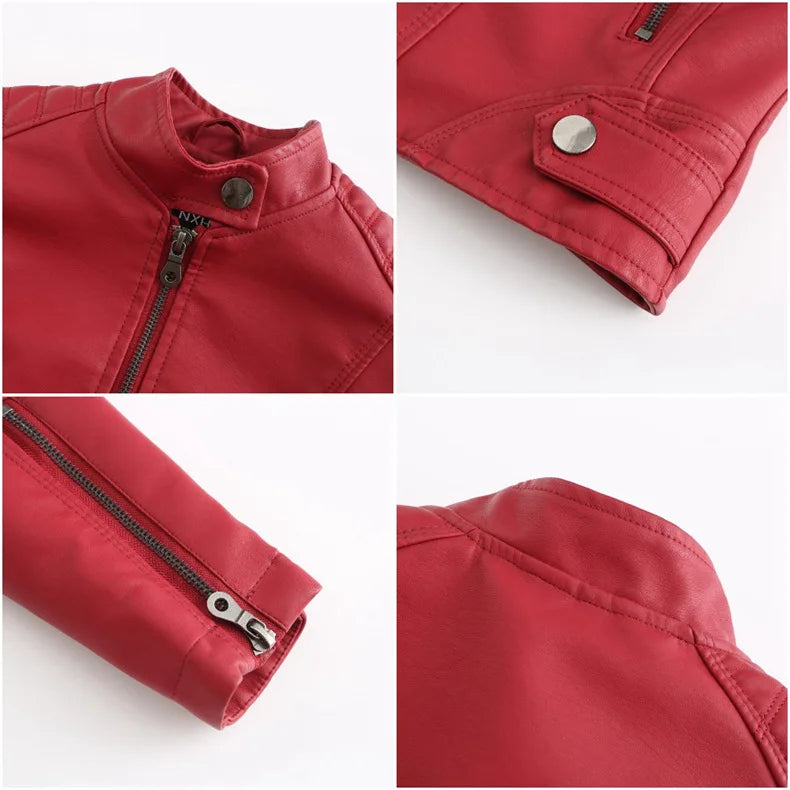 Women Leather Jacket 2025 Spring Autumn Black PU Leather Coat Stand-up Collar Motor Biker Jacket