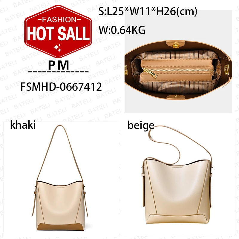 Women's Practical Summer Fashion Bucket Bag Large Capacity Durable Single Shoulder Crossbody Design Zipper Closure for Commute