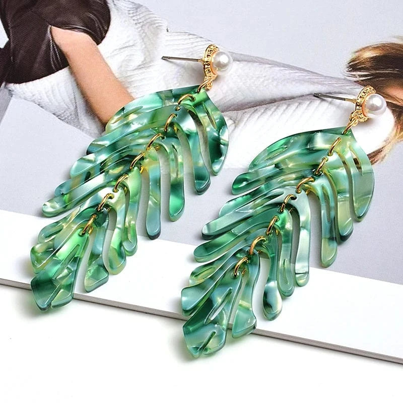 Statement Acrylic Long Earrings Fashion Trend Leaf-Shaped Drop Earring Fine Jewelry Accessories For Women Wholesale