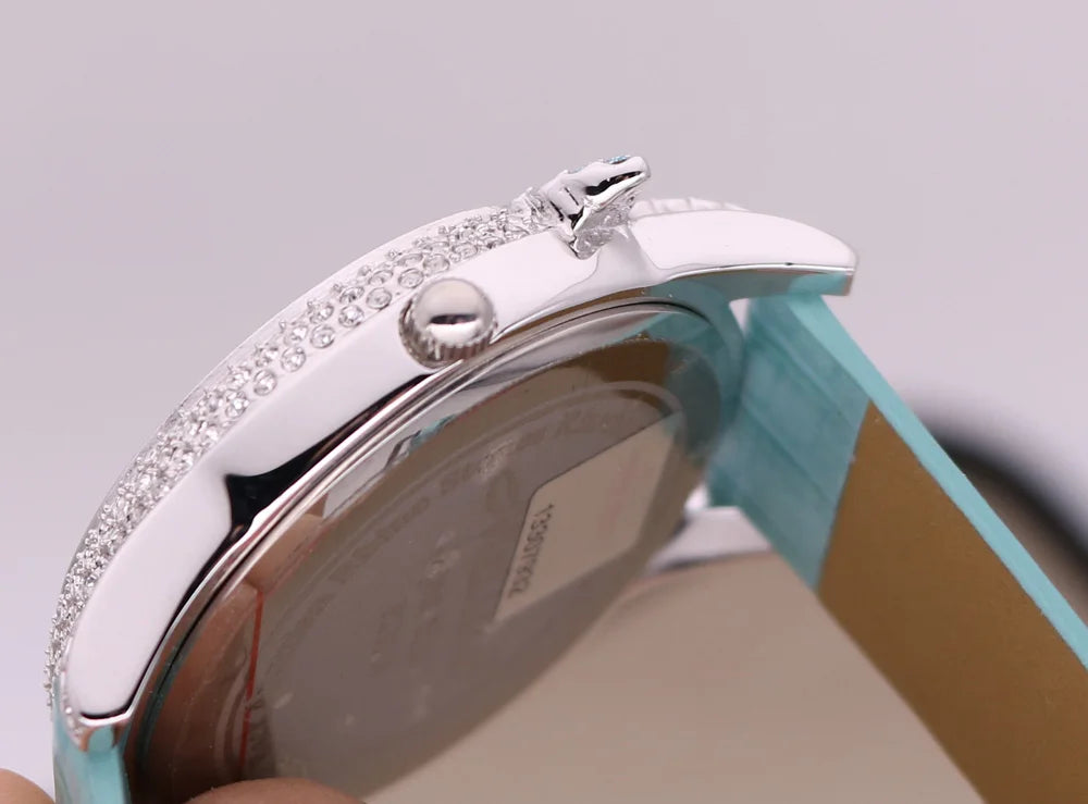 Luxury Unicorn Melissa Women's Watch Rhinestone Crystal Fashion Hour Real Leather Bracelet Clock Girl's Birthday Gift Box