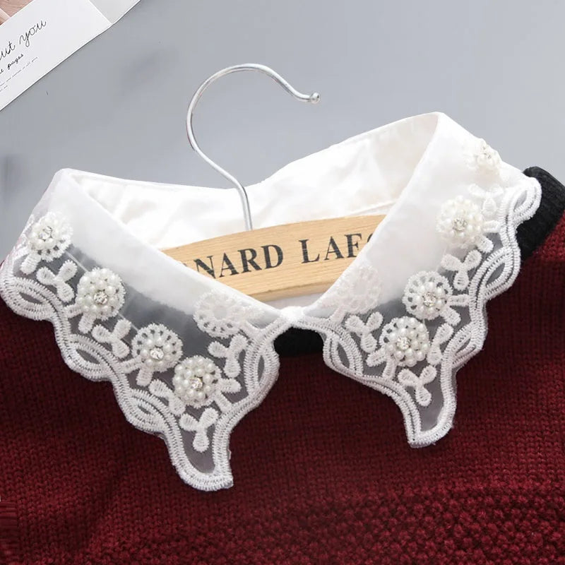 White Fake Collar Shirt Women Shawl Detachable Shirt Collar Lace False Collar Lapel Blouse Women Clothes Accessories Faux Col