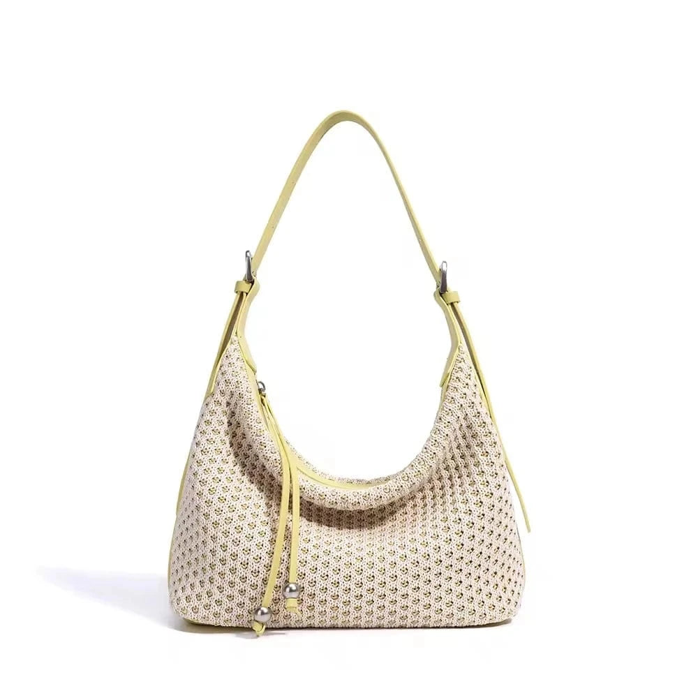 Casual Style Straw Woven with Cowhide Leather Shoulder Bags High Quality Beach Bags Straw Genuine Leather Handbags for Women