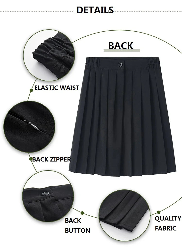 Preppy Black XS - 5XL Pleated Mini Skirt Short Women Summer Autumn Uniform High Waisted Skirts Knee Length Saia Feminina