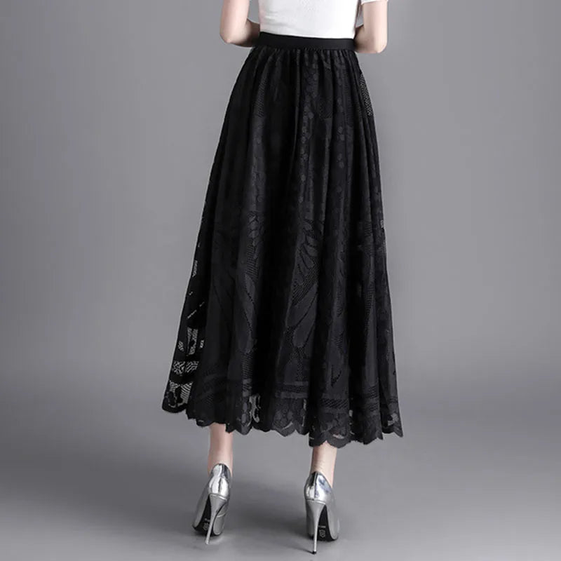 Fashion Long Black Skirt For Women A Line Lace Skirt Women Long Maxi Skirts For Women Summer Faldas Mujer