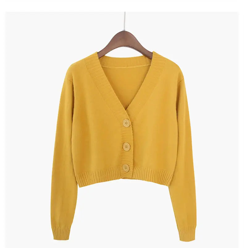 Knitted Cropped Cardigan Women Korean Short Sweater Long sleeve Crop Top V neck Fashion Y2k Clothes Green Blue