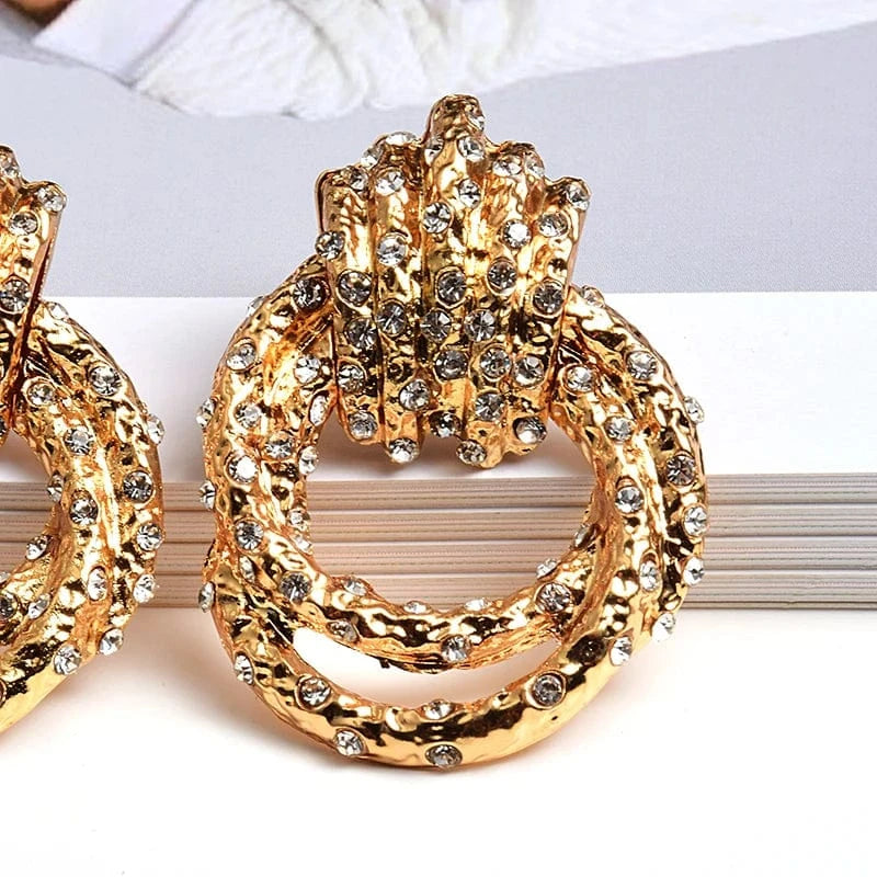 New Irregular Metal Gold Color Dangle Drop Earrings High-Quality Fashion Ctystals Jewelry Accessories For Women Wholesale