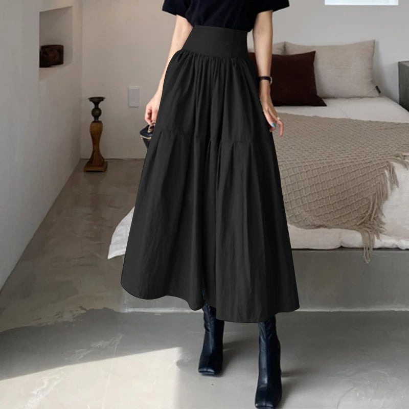 Celmia High Waist Swing Long Skirt Women Fashion Pleated Zipper Party Jupe Casual Loose A-line Skirt 2024 Vintage Beach Skirt
