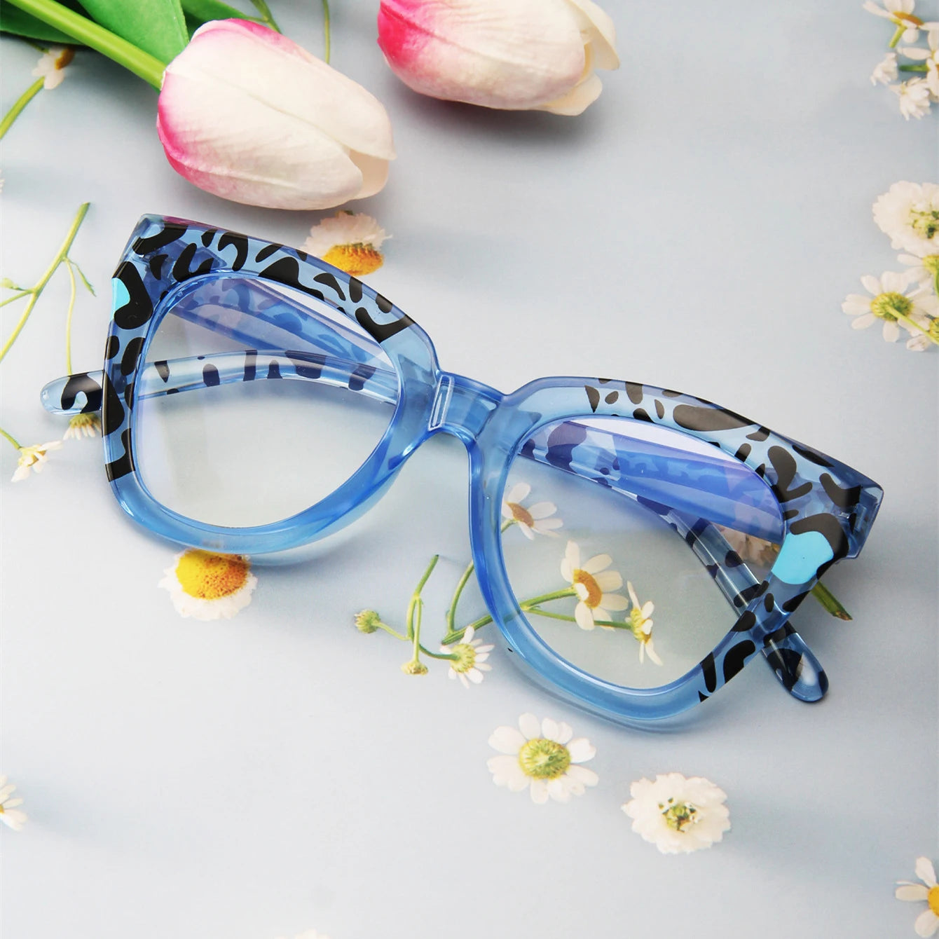 Custom Logo Oversized Leopard Print Frame Reading Glasses Square Anti Blue Light Reading Glasses for Women 2024