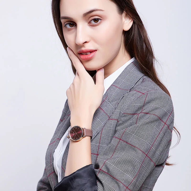 New Simple Lady Women's Watch Miyota Mov't Fine Fashion Hours Bracelet Simple Real Leather Clock Girl's Birthday Gift Julius Box