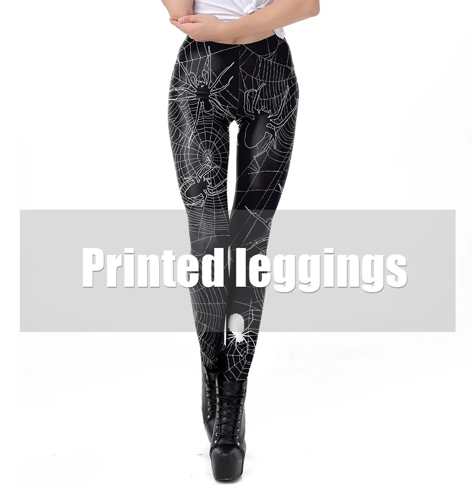 FCCEXIO Halloween Women Leggings Soft Elastic Workout Push Up Pants Spider Web Print Fitness Leggings 3D Trousers Punk Pants