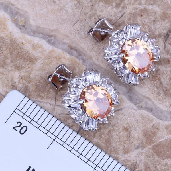Champagne CZ Jewelry Set with Earrings, Pendant and Ring for Women