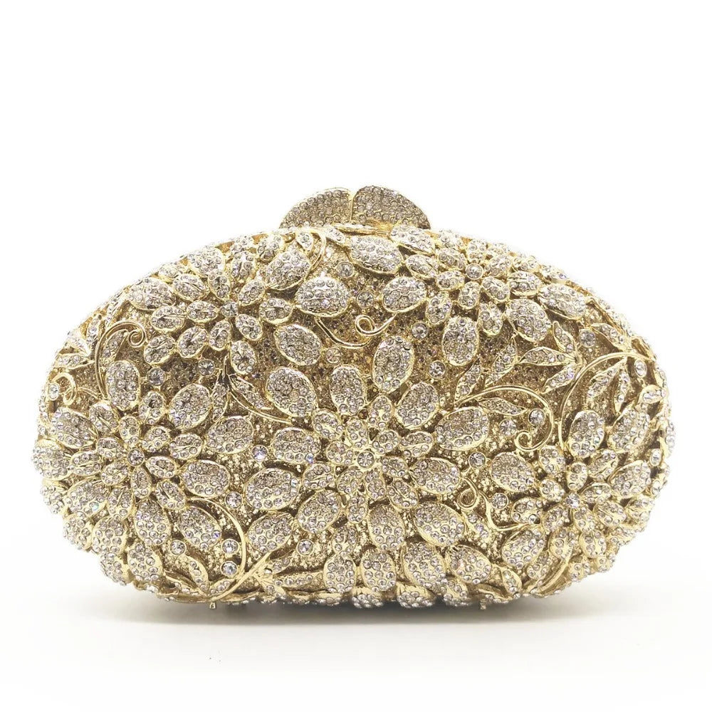 female Hollow Out Golden/black/gray Diamond Wedding Party Handbag Purse Women Crystal Clutch Evening Minaudiere Bag mom gifts