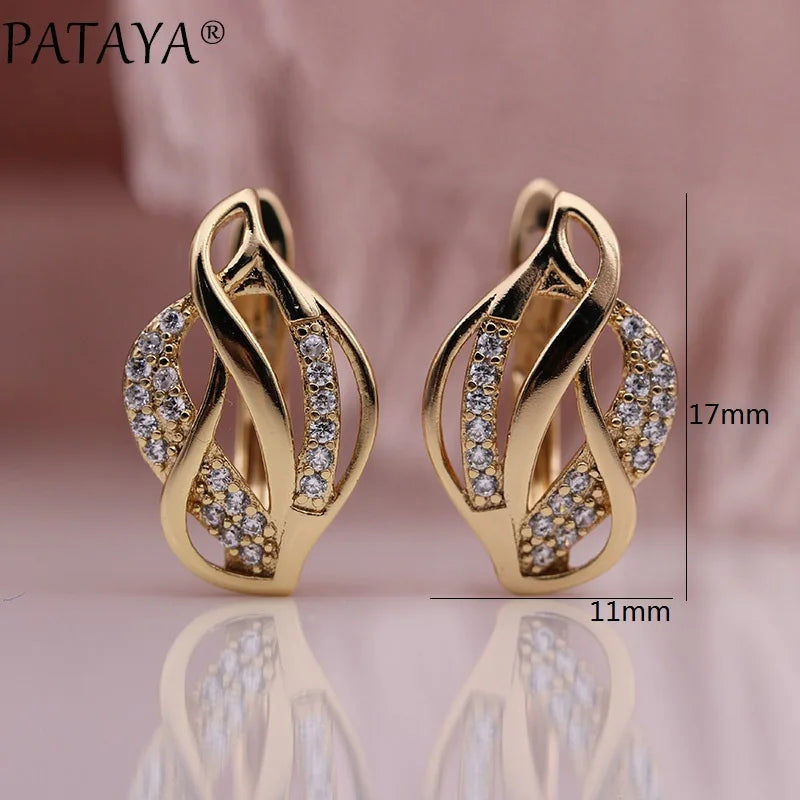 Rose Gold Leaf Zirconia Drop Earrings