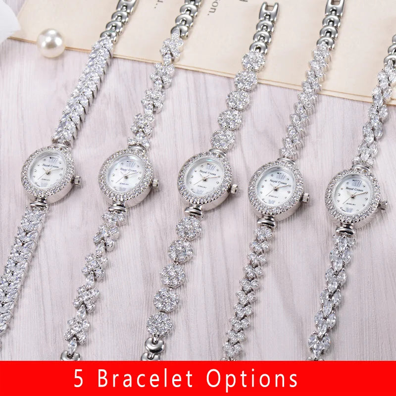Women's Watch Japan Quartz Fashion Luxury Jewelry Crystal Hours Mother-of-pearl Bracelet Rhinestone Girl Gift Royal Crown Box
