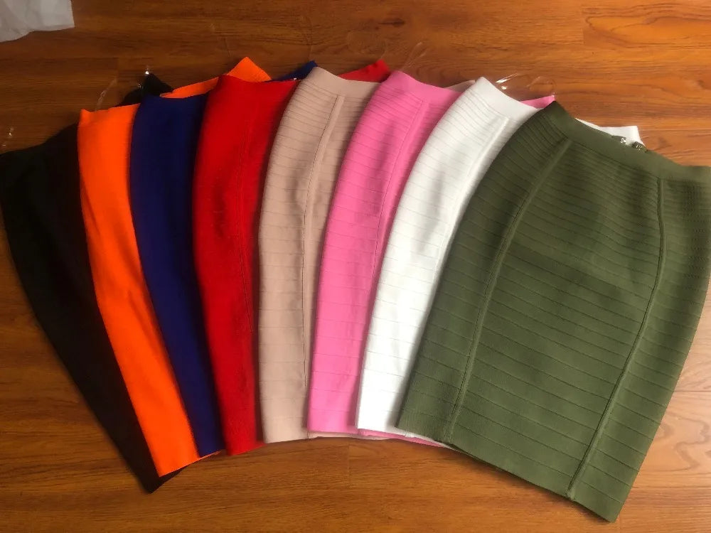 13 Colors Women Summer Fashion Sexy Black Red Beige White Bandage Skirt 2021 Knitted Elastic Sweet Candy Color Pencil Skirt