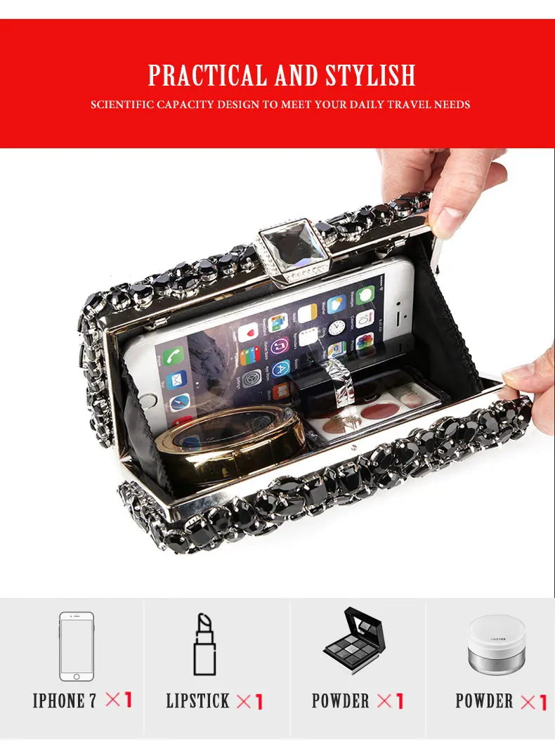Women Clutch Evening Bag Beaded Crystal Lady Wedding Purse Rhinestones Handbags Silver Black Evening Clutch Bags for Women