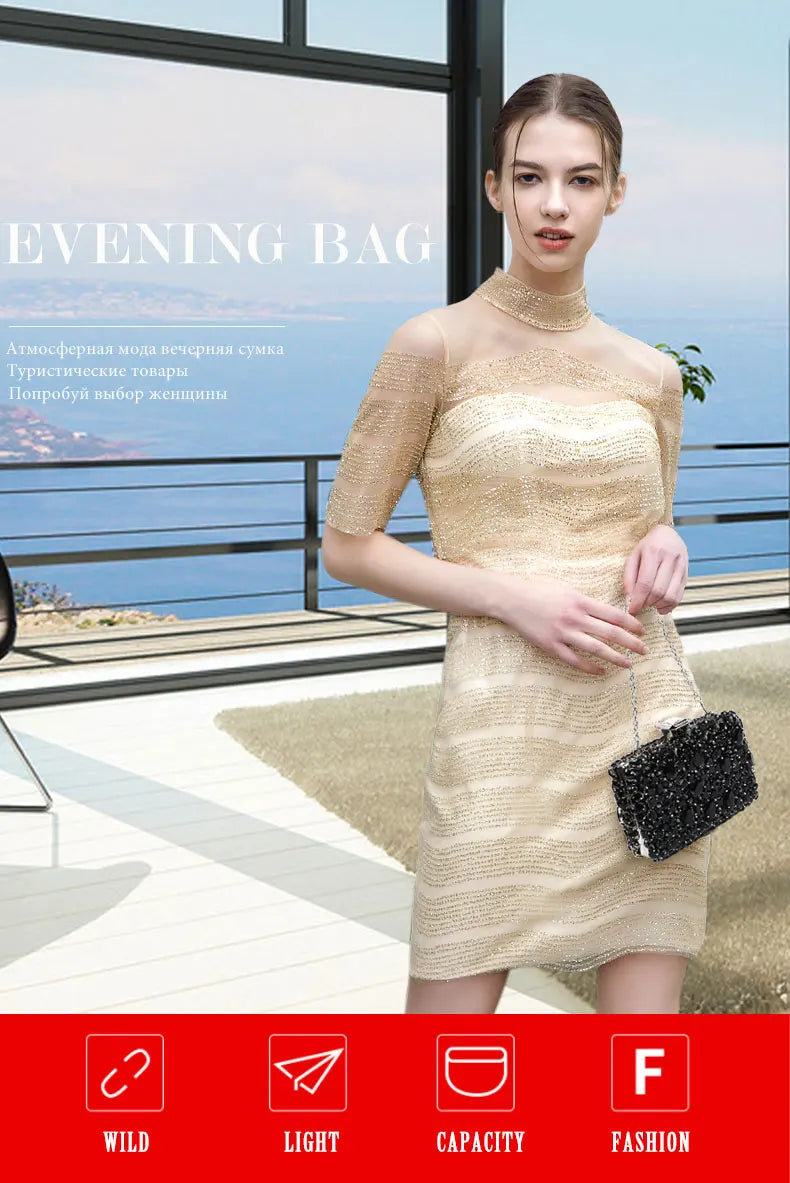 Women Clutch Evening Bag Beaded Crystal Lady Wedding Purse Rhinestones Handbags Silver Black Evening Clutch Bags for Women