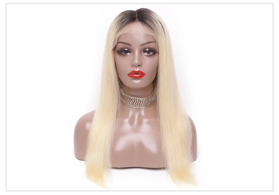 13x6 Lace Frontal Wig Brazilian Straight Full Lace Human Hair Wig 2 Tone Dark Root 1B 613 Ombre Blonde Lace Front Wigs for Women