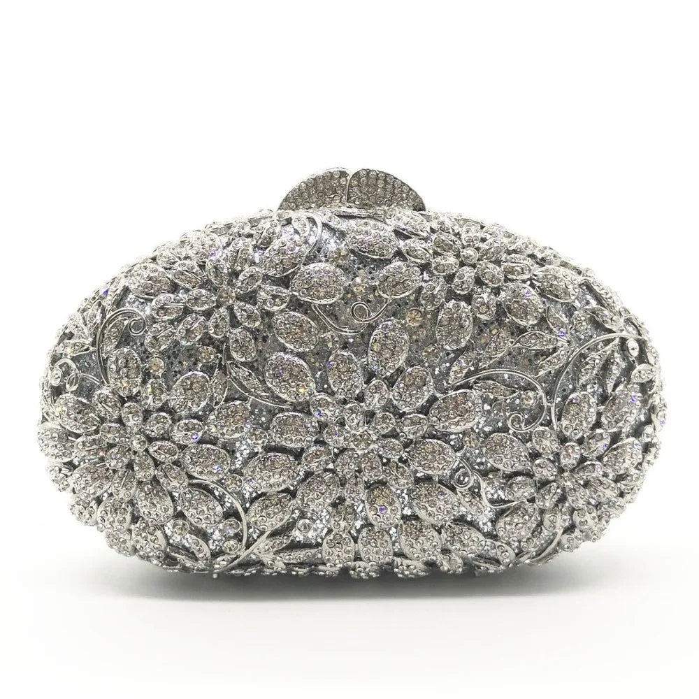 female Hollow Out Golden/black/gray Diamond Wedding Party Handbag Purse Women Crystal Clutch Evening Minaudiere Bag mom gifts