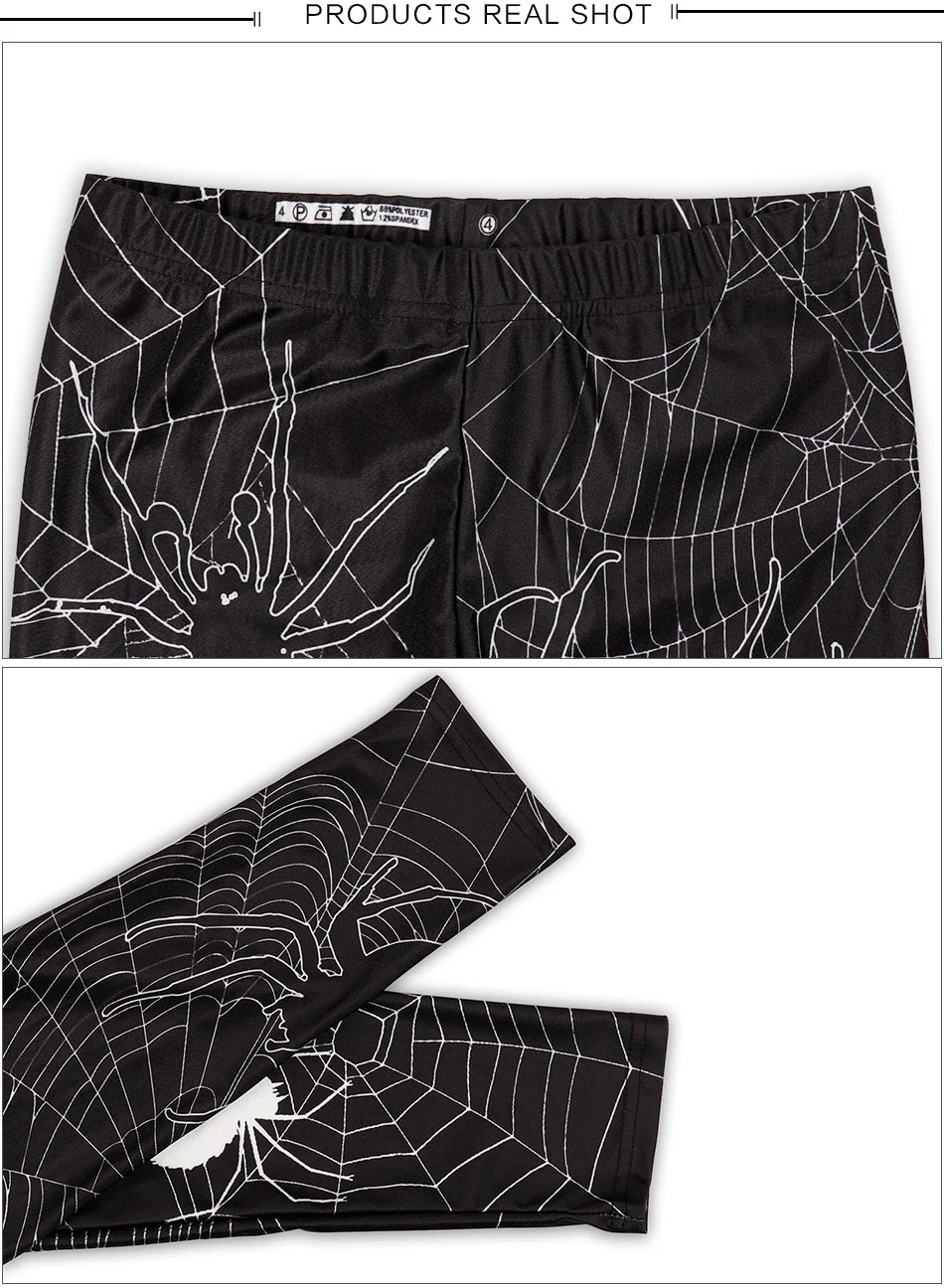 FCCEXIO Halloween Women Leggings Soft Elastic Workout Push Up Pants Spider Web Print Fitness Leggings 3D Trousers Punk Pants