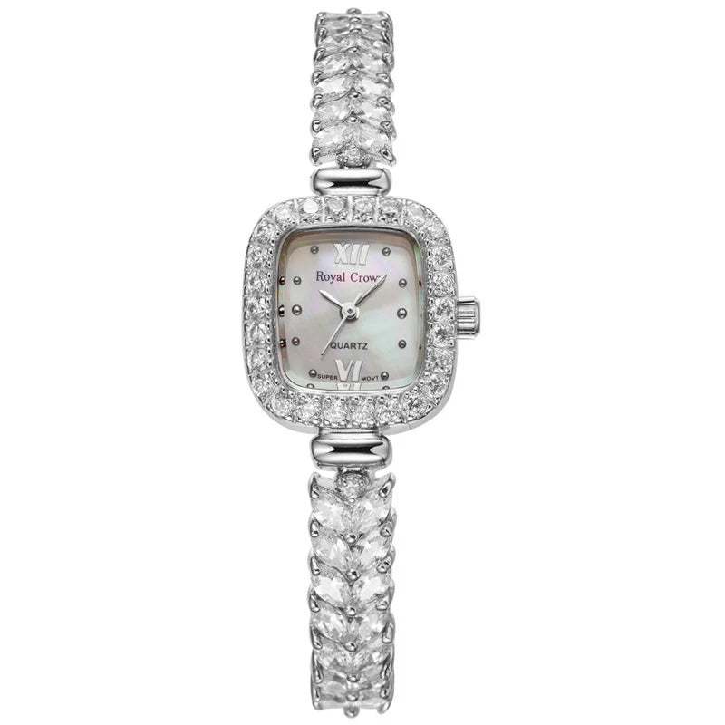Women's Watch Japan Quartz Fashion Luxury Jewelry Crystal Hours Mother-of-pearl Bracelet Rhinestone Girl Gift Royal Crown Box