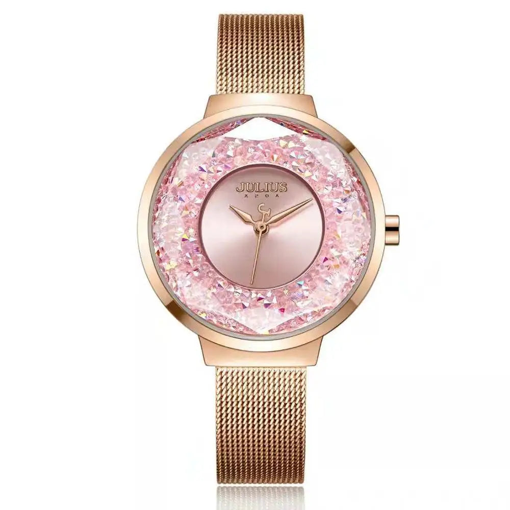 New Crystal Julius Lady Women's Watch MIYOTA Fashion Hours Stainless Steel Bracelet Clock Girl's Birthday Valentine Gift Box