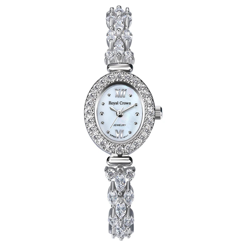 Women's Watch Japan Quartz Fashion Luxury Jewelry Crystal Hours Mother-of-pearl Bracelet Rhinestone Girl Gift Royal Crown Box