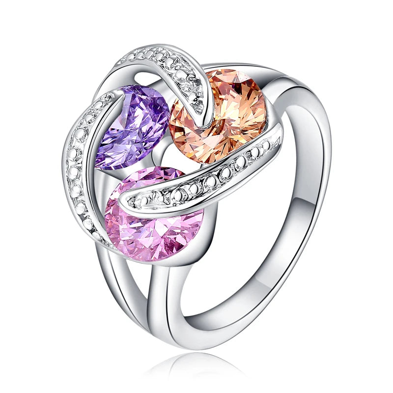 Rotating Multicolor CZ Crystal Ring