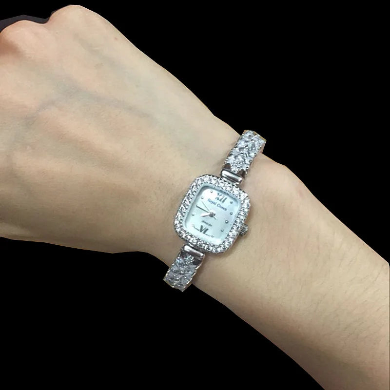 Women's Watch Japan Quartz Fashion Luxury Jewelry Crystal Hours Mother-of-pearl Bracelet Rhinestone Girl Gift Royal Crown Box