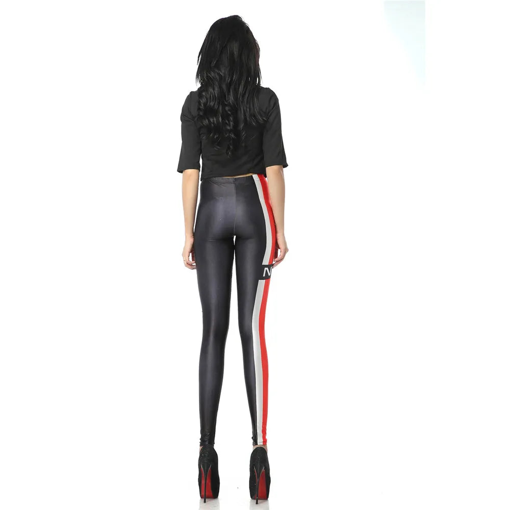 FCCEXIO Classic Color Red and White Striped 3d Pinted Leggings for Women Girls Seamless Slim Stretch High Waist Fitness Leggins