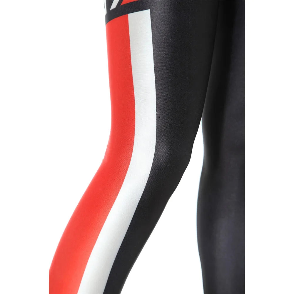 FCCEXIO Classic Color Red and White Striped 3d Pinted Leggings for Women Girls Seamless Slim Stretch High Waist Fitness Leggins